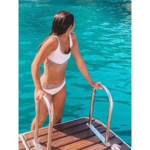 NWOT Lain Snow Hawaii L Kiawah Coconut Tan White Bikini Top 129268